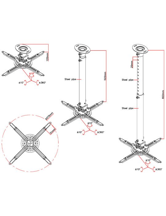 P-3025/NEW JollyLine ΒΑΣΗ PROJECTOR 12-82cm Tilt 360° 21kg