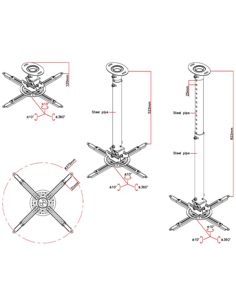 P-3025/NEW JollyLine ΒΑΣΗ PROJECTOR 12-82cm Tilt 360° 21kg